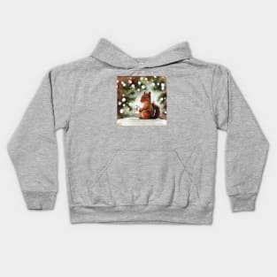 Squirrel drinking eggnog, snowy christmas outdoors Kids Hoodie